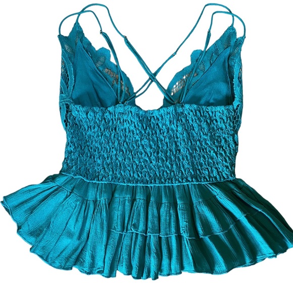 Free People Adella Lace Cami Teal Size M - Picture 2 of 8